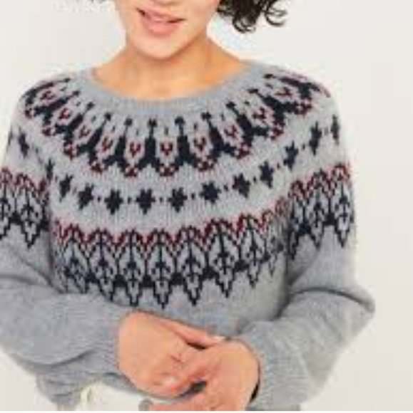 Old Navy Gray Fair Isle Sweater Large EUC - Picture 2 of 9